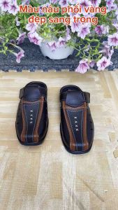 Giày không gót nam mẫu mớida mềm mã SP01 màu nâu phối vàng đế khâu sẵn rất chắc chắn