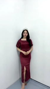 Dress Satin Velvet Belah Samping Dress Slit Sabrina Off Shoulder Premium Gaun Pesta Simple Elegant Riyuko Zh