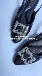 Futto.chic sepatu flat mules wanita cantik slip-on tali karet pita S09