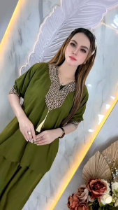 ONE SET MEWAH SETELAN ARAB TURKI RENDA JUMBO LENGAN PENDEK KAIN RAYON