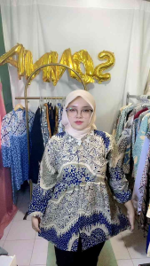 Atasan Batik Wanita Lengan Balon Full Kancing Depan