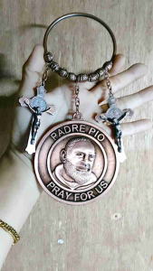 St. Pio Miraculous Medal Plate Bronze Door Hanger Chimes Home Protection Against Evil. Free Pouches