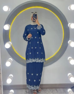 Satu Set Stelan Baju Kurung Melayu Bordir Katun Toyobo Lily Premium