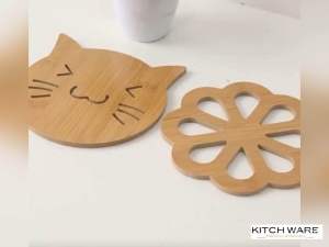 KITCH WARE Bamboo Insulation Table Mat Cartoon Placemat Plate Dish Pot Bowl Mat Coaster 9cm x 9xm small