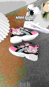 Sepatu Ando Fumi Velcro Perekat Hitam merah jambu black pink fuchsia