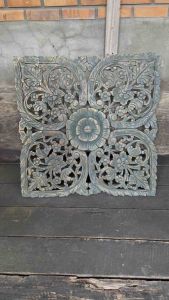 แผ่นไม้สัก ไม้แกะสลักสวยๆ ขัดสี เทาเขียว 60x60x1.5cm ไม้แกะสลักมงคล ไม้แกะสลัก แกะสลักไม้ ลายดอก ไม้สักแผ่น ไม้สักทอง แผ่นไม้แกะสลักติดผนัง Mandala