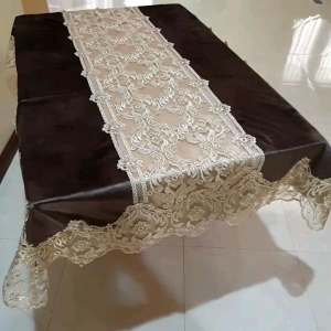 Taplak Meja Makan Velvet Renda Beludru Belgi Turki Mewah Shabby Chic Silver Emas 6 8 Kursi Impor