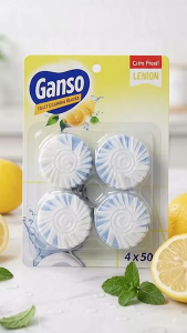 Ganso Toilet Cleaning Blocks (Lemon Fragrance) – 4 x 50g In-Cistern Deodorizer & Automatic Bowl Cleaner with Water-Soluble Protective Film C5