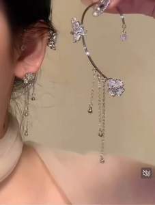 Khuyên Tai Ear Cuff Không cần bấm lỗ - Đính Đá Cao Cấp Tua Dài Lấp Lánh Merr.studio