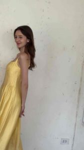 Jelly Dressing Honey pie dress C002 เดรสยาวสีเหลือง สายเดี่ยว ผูกหลัง