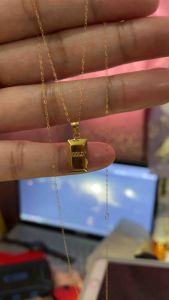 PAWNABLE 18K Saudi Fine Tauco Chain(thin)with 18K Saudi Gold Bar Pendant(buo)