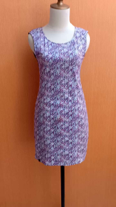 mini midi dress wanita putih motif abstrak ungu JUICE GIRLS cewek S M bodycon kutung santai
