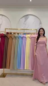 ชุดเดรส ชุดออกงาน ชุดราตรี F308 เกาะอกผ่าหลัง กระโปรงบาน มีฟองน้ำ