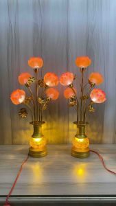 Cặp đèn bình bông lưu ly - đèn 5 bông búp sen vàng cao 59cm