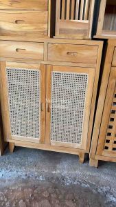 Lemari Sepatu Retro Kayu Jati x Rotan Rak Sepatu 2 Pintu