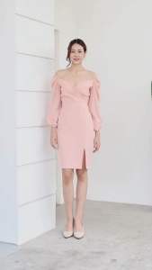 เดรสแขนยาว ดีเทลจับจีบพรางเอว (VG4110), พร้อมส่ง