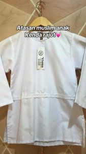 atasan baju muslimah putih anak perempuan sekolah TK SD TPA Madrasah pengajian estimasi usia 5-10 tahun