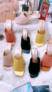 รองเท้าส้นแก้ว ไซส์ 36-45 ไซส์ใหญ่ Bigsize ส้นสูง 3 นิ้ว สไตล์เกาหลี แบบผ้าไหมพรม ยืดตามเท้า ใส่สวย ไม่บีบรัดเท้า