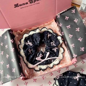 LUNASPACE STUDIO【甜酷少女】超可爱波点蝴蝶结甜美大肠发圈方巾Sweet Cool Black Pink Ribbon Korean Style Scrunchies