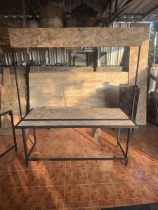 เคาน์เตอร์ขายของ โต๊ะขายของพับเก็บได้ งานเหล็กแท้ + ท็อปวางของไม้OSB