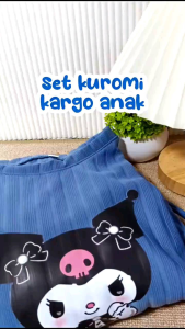 Setelan Cargo Anak Perempuan Kuromi Serut Usia 2-11 Thn