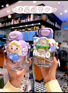 700ml - Disney series cartoon cute pop-up lid tritan plastic cup portable strap water bottle - Elsa / Toy Story/ Lotso / Buzz / Aliens /