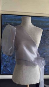 [SINGAPORE READY STOCK] One Shoulder Side Tie Sheer Top / Modern Filipiniana