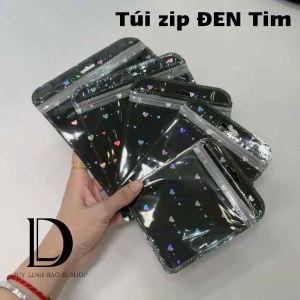 (50 cái) Túi Zip đen tim có lỗ treo Đựng Trang Sức đựng nail Túi hologram 1 mặt màu trắng trái tim 1 mặt trong…