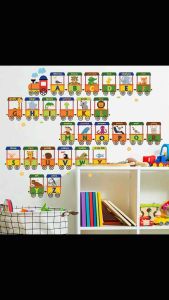 kids wall sticker 3D alphabet train self adhesive waterproof pvc 120cm by 100cm Diy