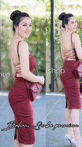 Delisya.id-Dania Dress Midi Bodycon Scuba Backless Tali 502