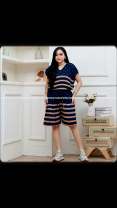 SABRINA ONE SET || ONE SET BAHAN RAYON MOTIF SALUR/Baju Wanita Two-piece Set