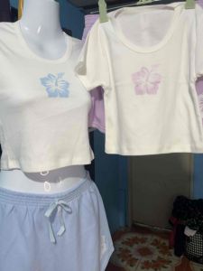 สงกรานต์ เสื้อครอป + กางเกง ชบา 💖