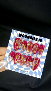 Press on nails maroon butterfly free toolkit lengkap | kuku palsu engagement premium