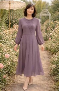 Outlet sale lẻ size đầm voan chiffon trung niên dài cao cấp ảnh thật -vt11-0126