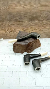 Pipa Kayu Untuk Interior: Pipa Once Cangklong Minimalis Kayu Kelor Hitam Kombinasi Tulang B39