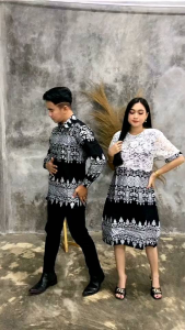 Baju Couple Lancip Dress Brokat Keluarga Pria dan Wanita Modern Batik Couple Keluarga Gamis Dress Natalan Motif ANJANI SILVER