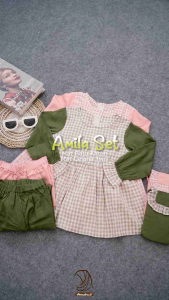 NEW AMILA SET KIDS - SETELAN ANAK CEWE KOTAK KOTAK BAHAN KATUN DAN TWILL FREE TAS BY ANNAIRA.ID