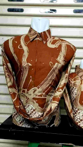 Batik katun Couple ayah dan anak laki laki katun solo premium lapis furing warna coklat karamel