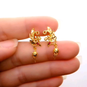 Subang Gantung Peacock Skru Design Indian Emas 916 Yon Hing