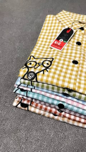 BAJU KEMEJA KOTAK BORDIR KUCING LENGAN 7/9 USIA 2-7thun