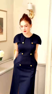 Đầm Thun Kiểu Mới Cách Điệu Sang Trọng - Glady G463 - Đầm Phối Nút Hàng Nhập Quảng Châu Loại 1