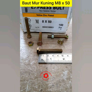 (5 pcs) Baut Mur Kuning 8x50 / Baut Kuning M8 / BMK / Baut Hexagon
