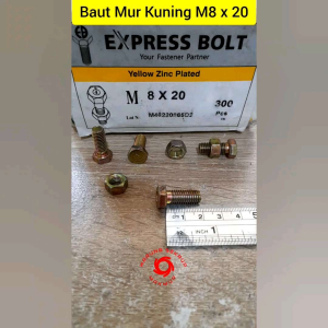(5 pcs) Baut Mur Kuning 8x20 / Baut Kuning M8 / BMK / Baut Hexagon