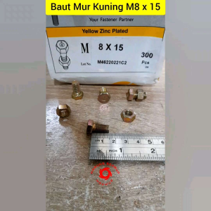 (5 pcs) Baut Mur Kuning 8x15 / Baut Kuning M8 / BMK / Baut Hexagon