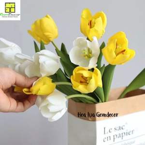 Hoa tulip cao su cánh ẩm mát lạnh hoa tulip giả dài 60cm hoa lụa đẹp cao cấp
