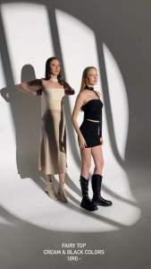 เสื้อเกาะอก + ผ้าพันคอ เพิ่มเลเยอร์ด้วยผ้าตาข่ายช่วงอก Cream colors