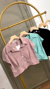 ECLAIRE 043: Kemeja Crop Shortsleeves Lengan Pendek Korea