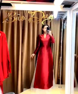 Áo dài tafta cổ V thân gọng định hình