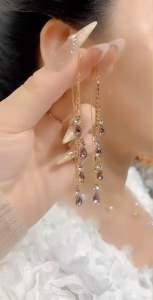 (Bebas beli 2 dapat bonus) A77 Anting juntai ungu simple titanium wanita Korea original