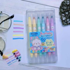 6 Color Erasable Highlighter Double-tips Marker Fluorescent Pastel Highlighter Pen Quality WB-956